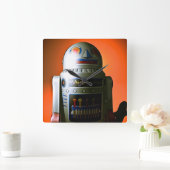 Retro Cropped Speelgoed Robot 02 Vierkante Klok (Huis)