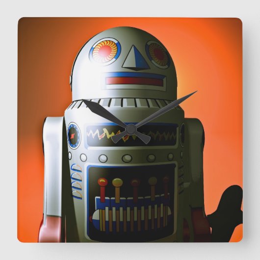 Retro Cropped Speelgoed Robot 02 Vierkante Klok (Voorkant)