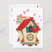 Retro Cuckoo Clock Bird Valentijn Briefkaart (Voorkant / Achterkant)