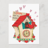 Retro Cuckoo Clock Bird Valentijn Briefkaart (Voorkant)