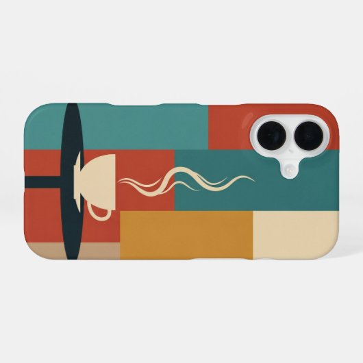 Retro Cup on Rounded Table iPhone 16 Hoesje (Achterkant horizontaal)