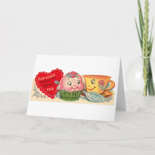 retro cupcake en theekopje Valentijnsdag Feestdagen Kaart