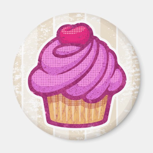 Retro Cupcake Magneet in Roze (Voorkant)