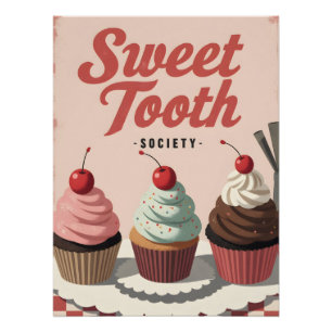 Retro Cupcake Poster – Oude Bakkerij Muur Kunst Perfect Poster