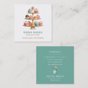  Retro Cupcake Stand Bakkerij banketbakker Vierkante Visitekaartje