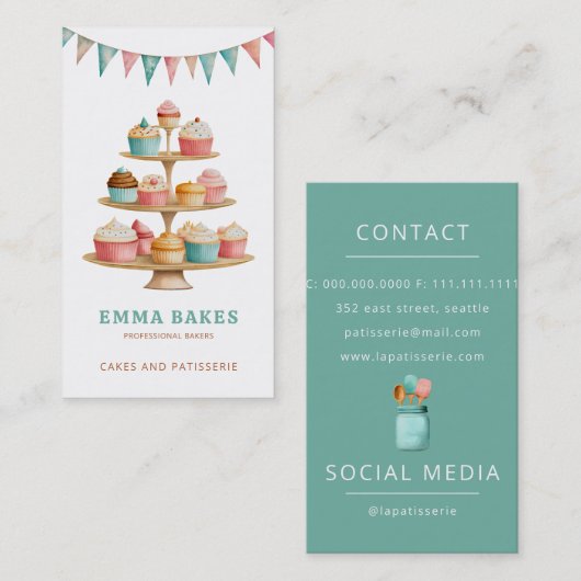  Retro Cupcake Stand Bakkerij banketbakker Visitekaartje (Voorkant / Achterkant)