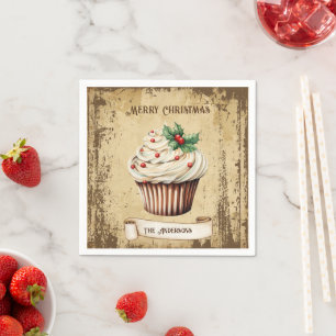 Retro  Cupcake Vrolijk Kerstfeest Servet