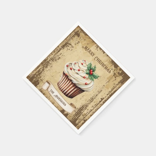 Retro Cupcake Vrolijk Kerstfeest Servet (Hoek)