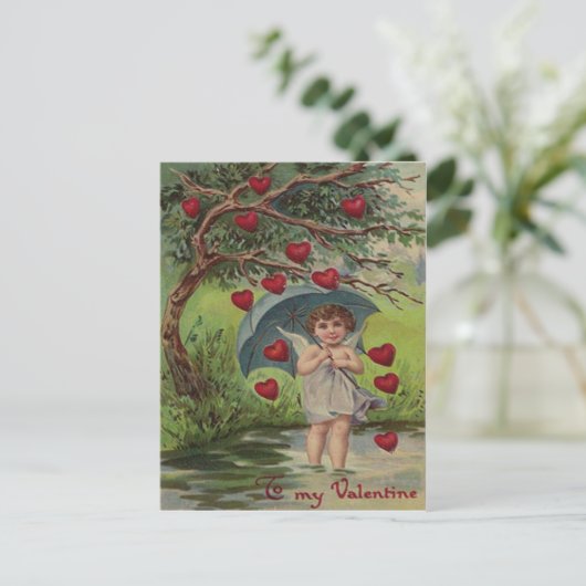 Retro Cupido Hart Paraplu Valentijn Kaart (Staand voorkant)