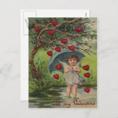 Retro Cupido Hart Paraplu Valentijn Kaart (Voorkant / Achterkant)