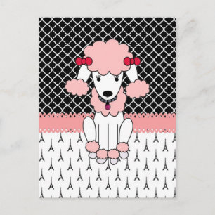 Retro custom girly diva roze Paris Poodle Briefkaart