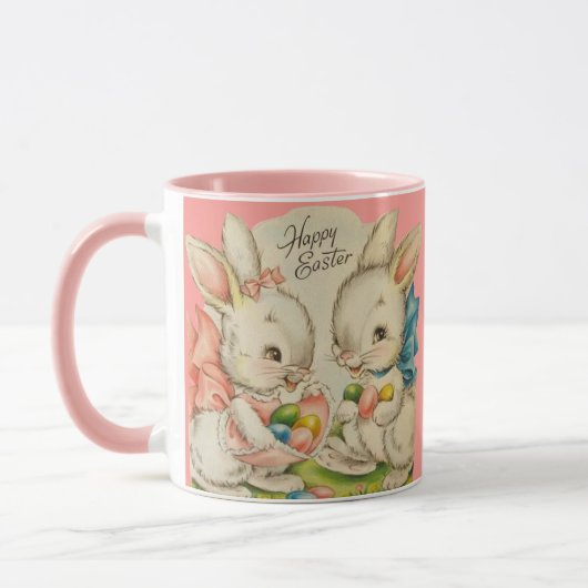 Retro Custom Happy Easter Bunnies Mok (Links)
