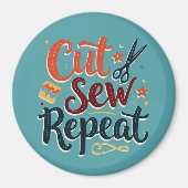 Retro "Cut Sew Repeat" naailiefhebber ontwerp Magneet (Voorkant)