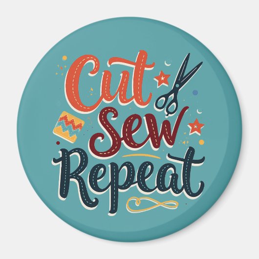 Retro "Cut Sew Repeat" naailiefhebber ontwerp Magneet (Voorkant)