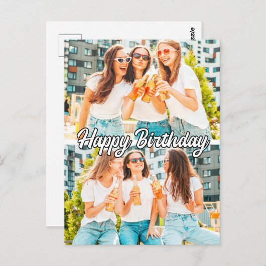 Retro Cute Aangepaste 2-foto's Sjabloon Gelukkige Briefkaart (Voorkant / Achterkant)