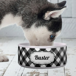 Retro Cute Black & White Gingham Check pet bowl  Voerbakje
