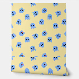 Retro Cute Blue Ghost Seamless Arcade-Inspired Behang
