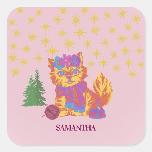 Retro Cute Cat Christmas Sticker (Devant)