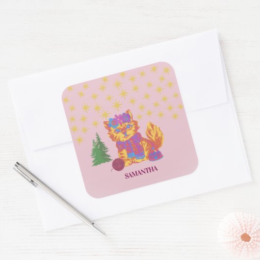 Retro Cute Cat Christmas Sticker (Enveloppe)