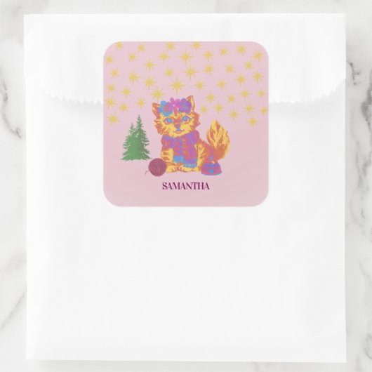 Retro Cute Cat Christmas Sticker (Tas)