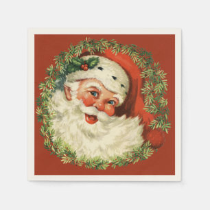 Retro Cute Chubby Santa Wreath Holiday Kerstmis Servet