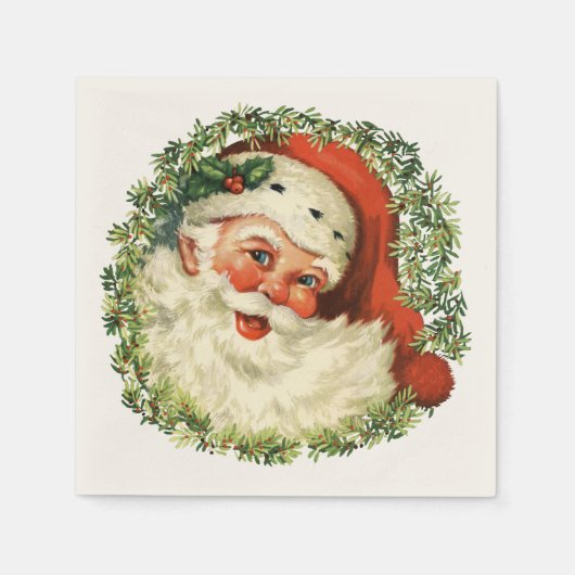 Retro Cute Chubby Santa Wreath Holiday Kerstmis Servetten (Voorkant)