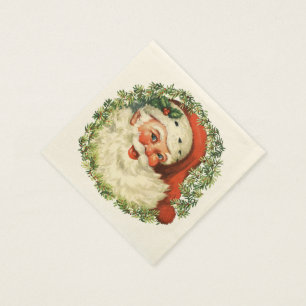 Retro Cute Chubby Santa Wreath Holiday Kerstmis Servetten