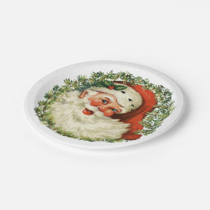 Retro Cute Chubby Santa Wreath Holiday Party Papieren Bordje
