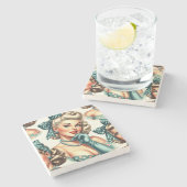 Retro Cute Classic Pinup Stenen Onderzetter (Zijkant)