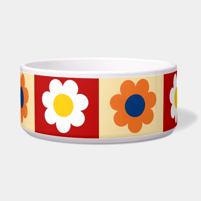 Retro Cute colorful Flowers Pattern  Voerbakje (Voorkant)