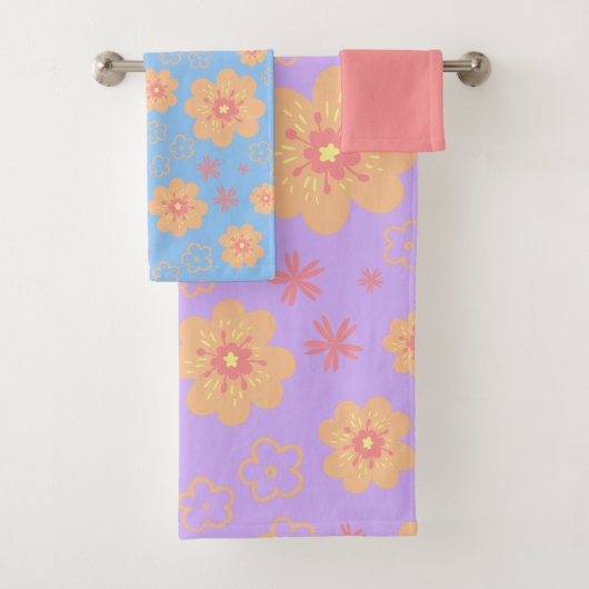 Retro Cute Floral en  platte roze Bad Handdoek (Insitu)