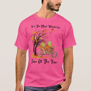 Retro Cute Frogs Riding Bike Fall Leaves herfst Fr T-shirt