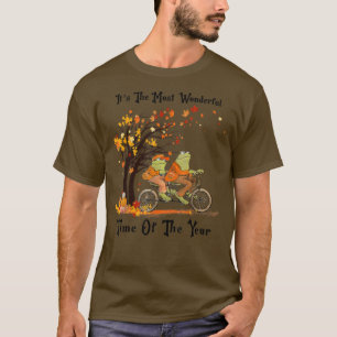 Retro Cute Frogs Riding Bike Fall Leaves herfst Fr T-shirt