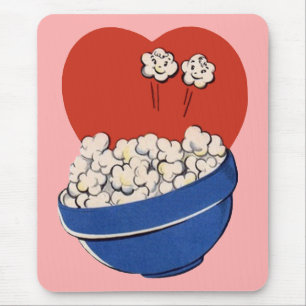 Retro Cute Humor, Bowl van Popcorn voor de films! Muismat