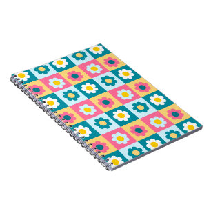 Retro cute kleurrijk pastel bloemenpatroon notitieboek