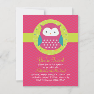 Retro Cute Owl Paars & Green Girly Birthday Party Kaart