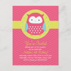 Retro Cute Owl Pink & Turquoise Girly Birthday Kaart