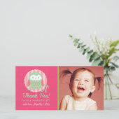 Retro Cute Owl rose et vert Merci fille (Debout devant)