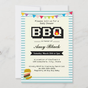 Retro Cute Pixel Baby shower BBQ Party-uitnodiging Kaart