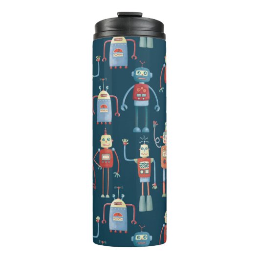 Retro Cute Robots Thermosbeker (Voorkant)