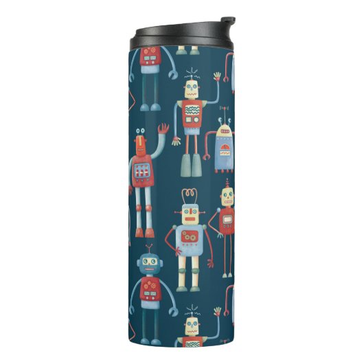 Retro Cute Robots Thermosbeker (Gedraaid links)