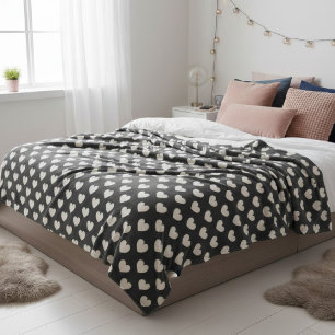 Retro Cute Zwart en Wit Hartjes Patroon Fleece Deken