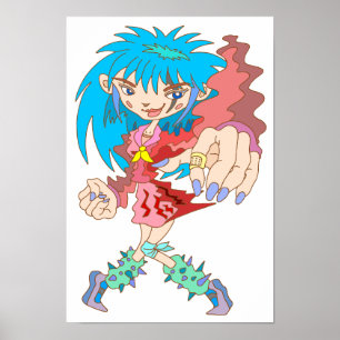 Retro cyberpunk meisje. poster