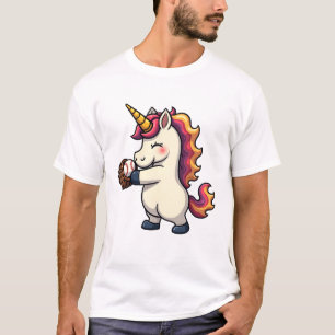 Retro Dabbing Eenhoorn Baseball Cartoon Vector Afb T-shirt