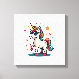Retro Dabbing Eenhoorn Regenboog Zonnebril Vintage Canvas Afdruk