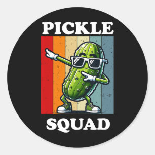 Retro Dabbing Pickle Dancing Cucumber Pickle Squad Ronde Sticker