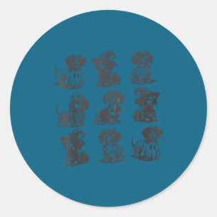 Retro Dachshund Heks Hond Soky Seizoen Halloween F Ronde Sticker