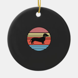 Retro Dachshund Zonsondergang Vector Keramisch Ornament