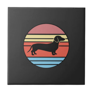 Retro Dachshund Zonsondergang Vector Tegeltje