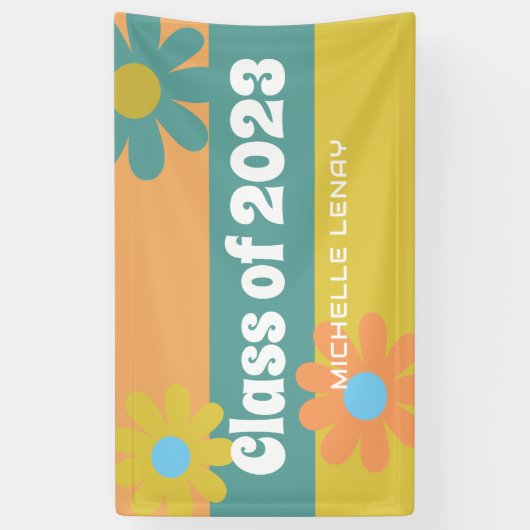Retro Daisies Afstuderen 2023 Meisjes gepersonalis Spandoek (Verticaal)